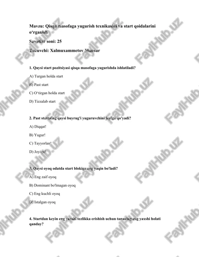 qisqa masofaga yugurish texnikasi va start qoidalarini oʻrganish — DOCX