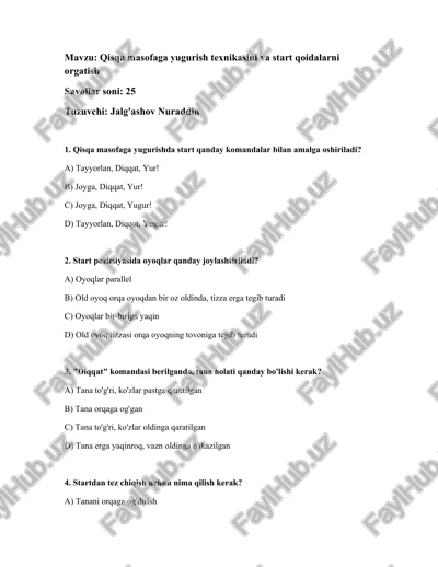 qisqa masofaga yugurish texnikasi va start qoidalarni orgatish — DOCX