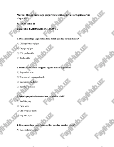 qosqa masofaga yugurish texnikasi — DOCX