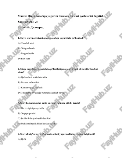 qisqa masofaga yugurish texnikasi va start qoidalarini õrgatish — DOCX