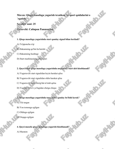 qisqa masofaga yugurish texnikasi va sport qoidalarini o´rgatish — DOCX