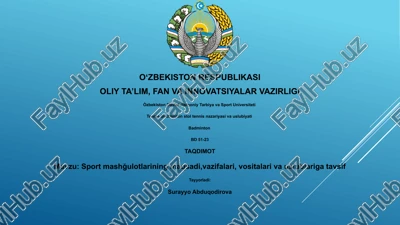 tennis badminton stol tennis nazariyasi va uslubiyati — PPTX