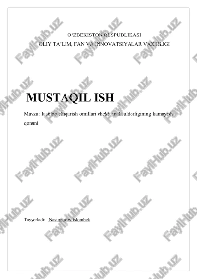 iashlab chiqarish omillari chekli mahsuldorligining kamayish qonuni — DOCX