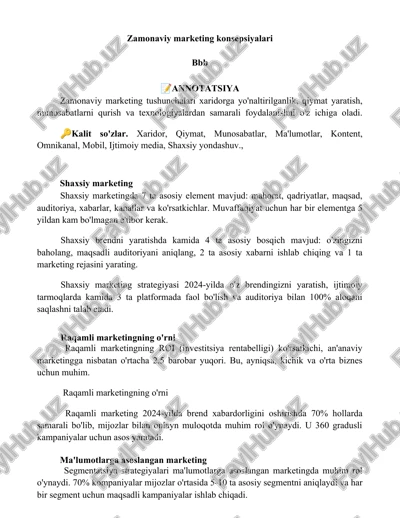 zamonaviy marketing konsepsiyalari — DOCX