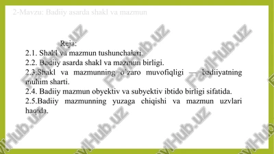 badiiy asarda shakl va mazmun — PPTX