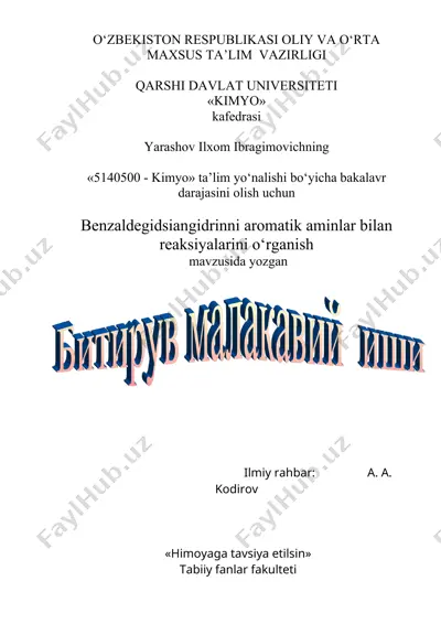 benzaldegidsiangidrinni aromatik aminlar bilan reaksiyalarini o‘rganish — DOC