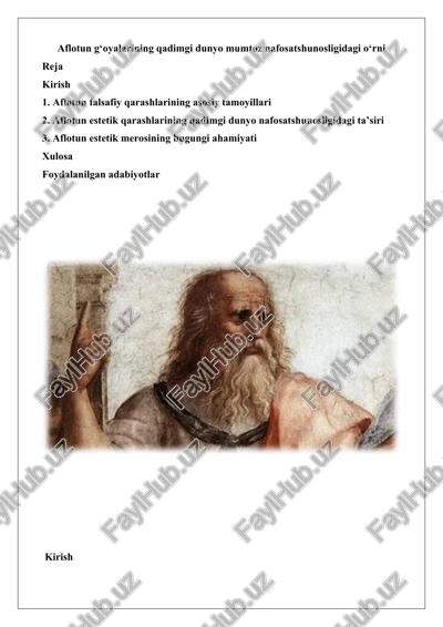 aflotun g‘oyalarining qadimgi dunyo mumtoz nafosatshunosligidagi o‘rni — DOCX