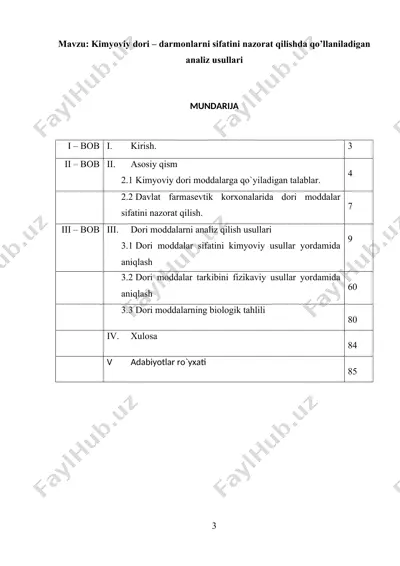 kimyoviy dori – darmonlarni sifatini nazorat qilishda qo’llaniladigan analiz usullari — DOC