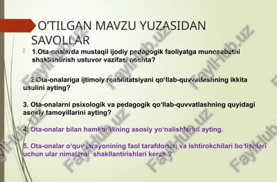 ota-onalar bilan hamkorlikning asosiyyonalishlari — PPTX