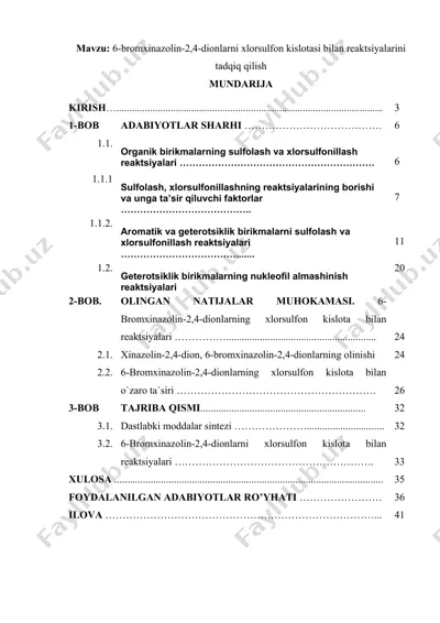 6-brоmхinazоlin-2,4-diоnlarni хlоrsulfоn kislоtasi bilan rеaktsiyalarini tadqiq qilish — DOC