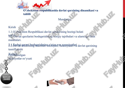 oʻzbekiston respublikasida davlatqarzining dinamikasiva tahlili — PPTX