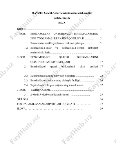 2-metil-5-xlorbenzimidazolni olish usulini — DOC