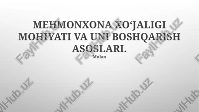 mehmonxona xo‘jaligi mohiyati va uni boshqarish asoslari — PPTX