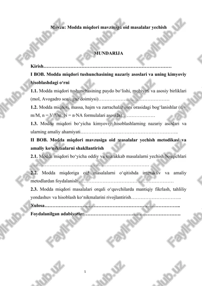 modda miqdori mavzusiga oid masalalar yechish — DOCX