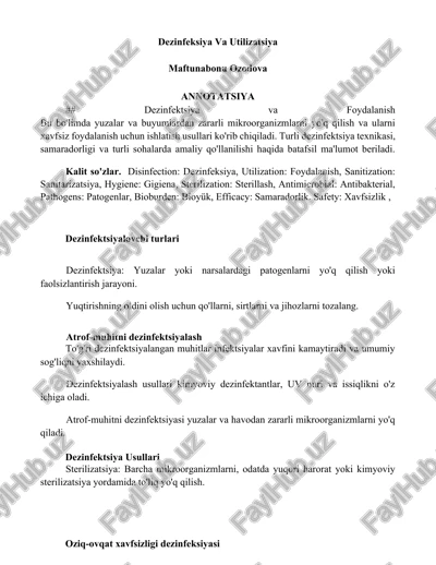 dezinfektsiya va utilizatsiya — DOCX