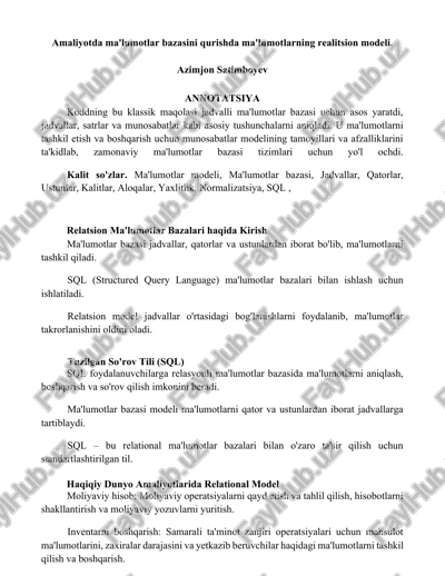 relatsion ma'lumotlar bazalari haqida kirish — DOCX