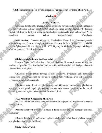 glukoza katabolizmi va glyukoneogenez — DOCX