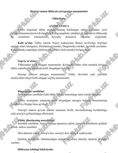 hozirgi zamon tibbiyoti yatrogeniya muammolari — DOCX