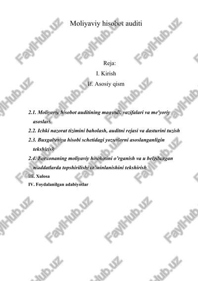 moliyaviy hisobot auditining maqsadi, vazifalari va me'yoriy asoslari — DOC