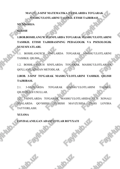 3-sinf matematika darslarida to'garak mashg’ulotlarini tashkil etish tajribasi — DOCX