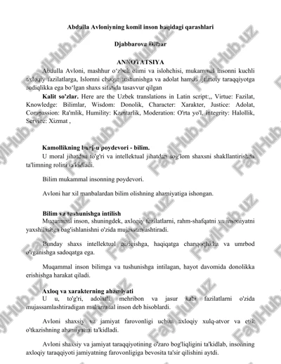 abdulla avloniyning komil inson haqidagi qarashlari — DOCX