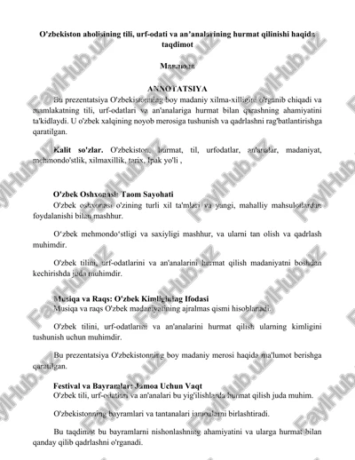 o'zbek oshxonasi: taom sayohati — DOCX