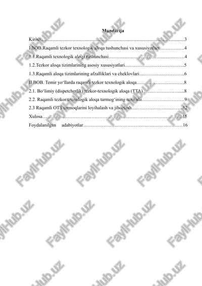 raqamli tezkor texnologik aloqa — DOCX