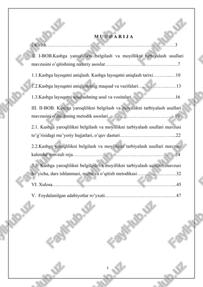 kasbga yaroqlilikni belgilash va moyillikni tarbiyalash usullari — DOCX