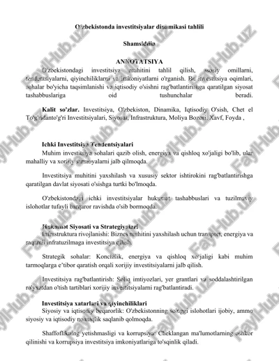 investitsiyalar dinamikasi tahlili — DOCX