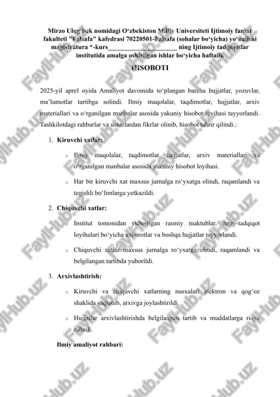 ijtimoiy tadqiqotlar institutida amalga oshirilgan ishlar — DOCX