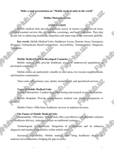 mobile medical units in the world — DOCX