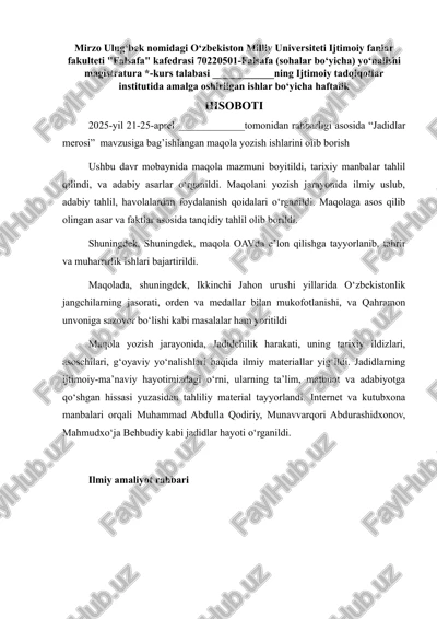 "jadidlar merosi" mavzusiga bag’ishlangan maqola yozish ishlarini olib borish — DOCX