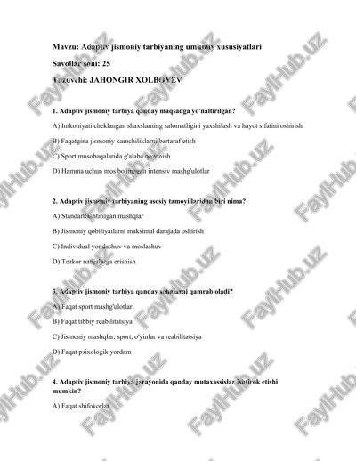 adaptiv jismoniy tarbiya — DOCX