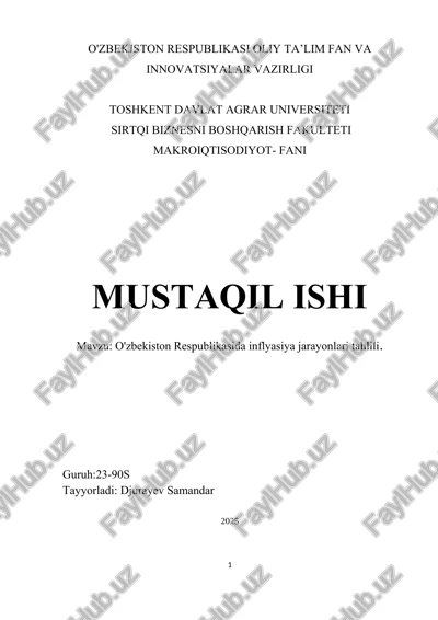 o'zbekiston respublikasida inflyasiya jarayonlari tahlili — DOCX