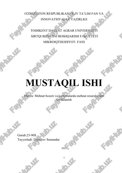 mehnat bozori va korxonalarda mehnat resurslaridan foydalanish — DOCX