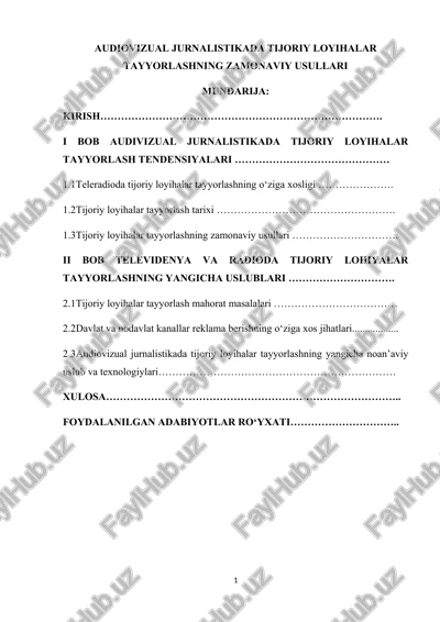 audiovizual jurnalistikada tijoriy loyihalar tayyorlashning zamonaviy usullari — DOCX