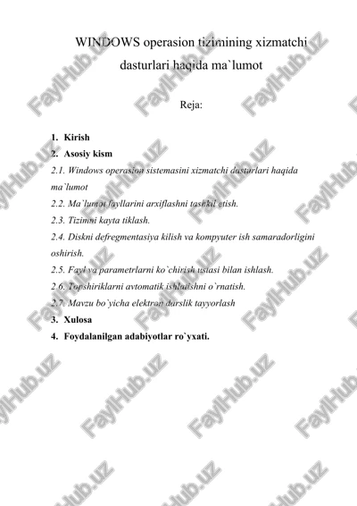 windows operasion tizimining xizmatchi dasturlari — DOC