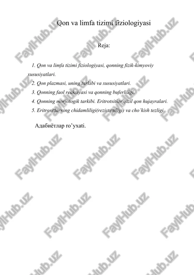 qon va limfa tizimi fiziologiyasi — DOC