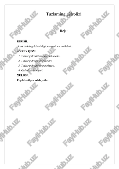tuzlarning gidrolizi — DOCX