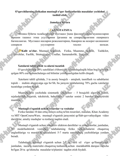 mustaqil o'quv faoliyatlarida fizika — DOCX