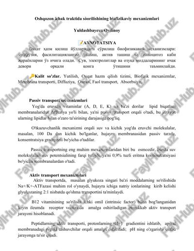 oshqozon ichak traktida sòorilishining biofizikaviy mexanizmlari — DOCX