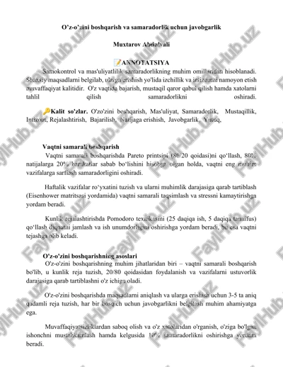 o'z-o'zini boshqarish va samaradorlik uchun javobgarlik — DOCX