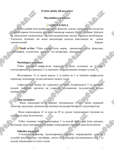 o'zbek adabiy tili meyorlari — DOCX