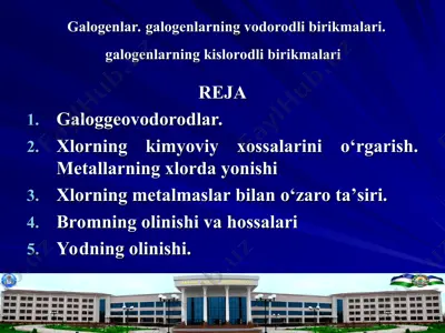 galogenlar. galogenlarning vodorodli birikmalari. galogenlarning kislorodli birikmalari — PPT