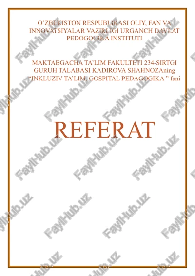 inkluziv ta’lim. gospital pedagogika — DOCX