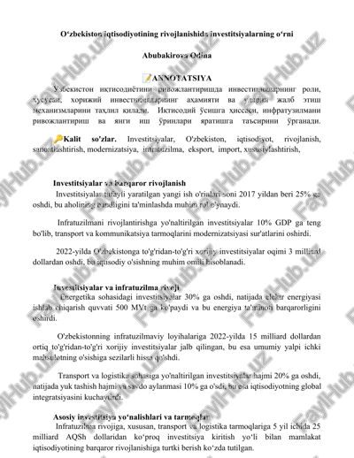 investitsiyalar va barqaror rivojlanish — DOCX