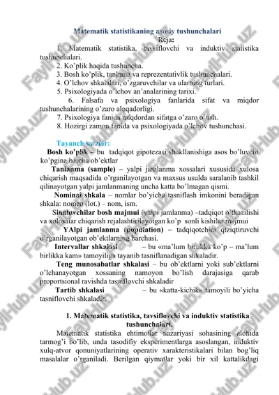 matematik statistikaning asosiy tushunchalari — DOC