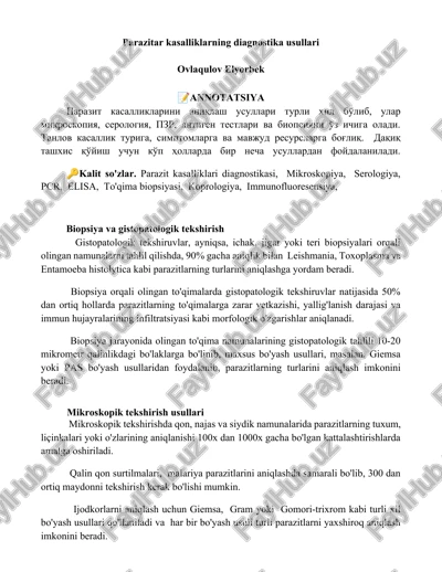 parazitar kasalliklarning diagnostika usullari — DOCX