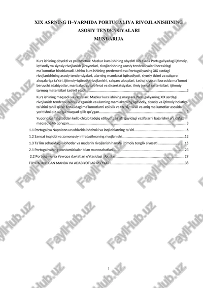 xix asrning ii–yarmida portugaliya rivojlanishining asosiy tendensiyalari — DOC