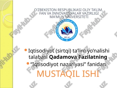 xufyona isqtisodiyot, uning o’lchamlari va namoyon bo’lish shakllari — PPTX
